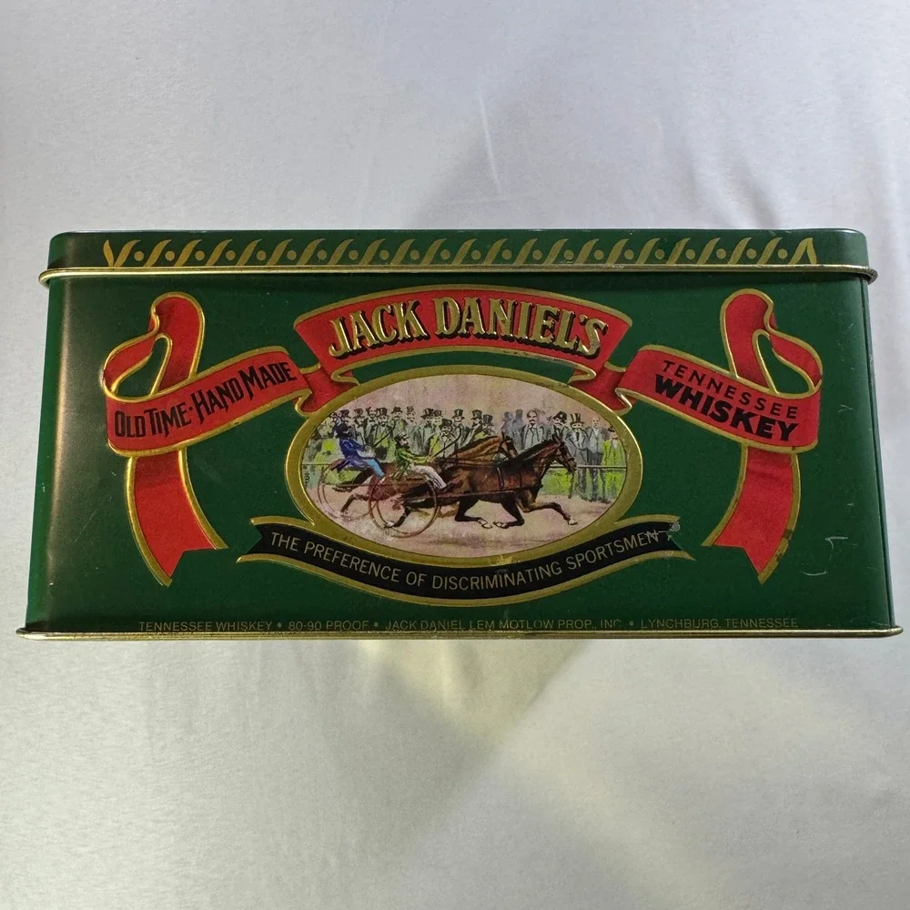 Vintage Jack Daniels Old No 7 Tennessee Whiskey Collectible Metal Tin Green Gold